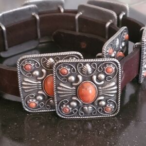Vintage Womens Belt Bohemian Western Fillagree Coral  & Silver Tone. 32.5" S/M